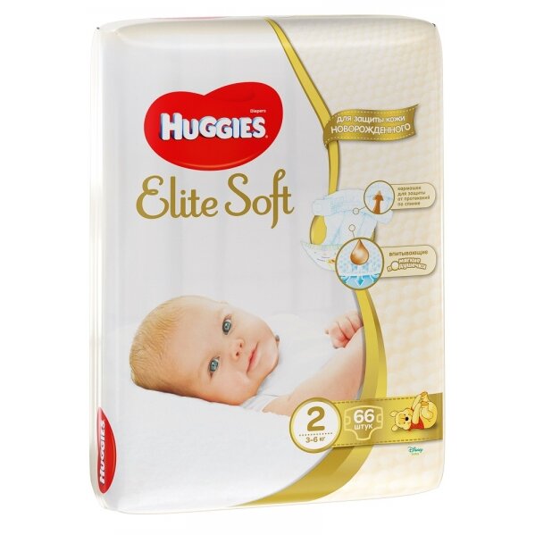 Подгузники Huggies Elite Soft размер 2 3-6 кг 66 шт.