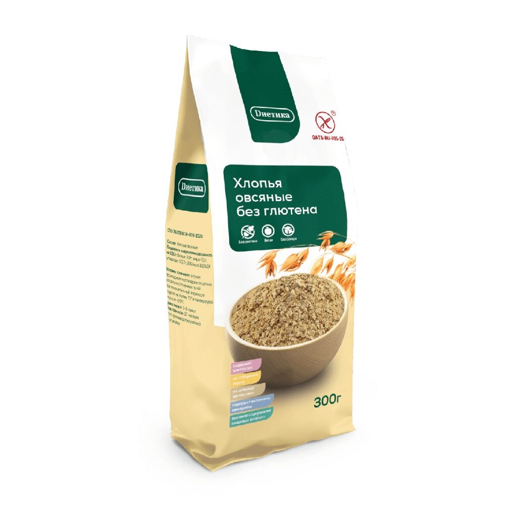 Хлопья овсяные Диетика без глютена 300 г