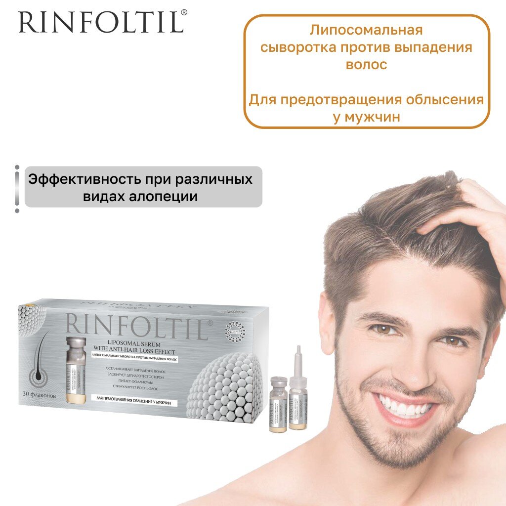 Сыворотка против выпадения волос Rinfoltil липосомальная, для предотвращения облысения у мужчин флаконы 30 шт.