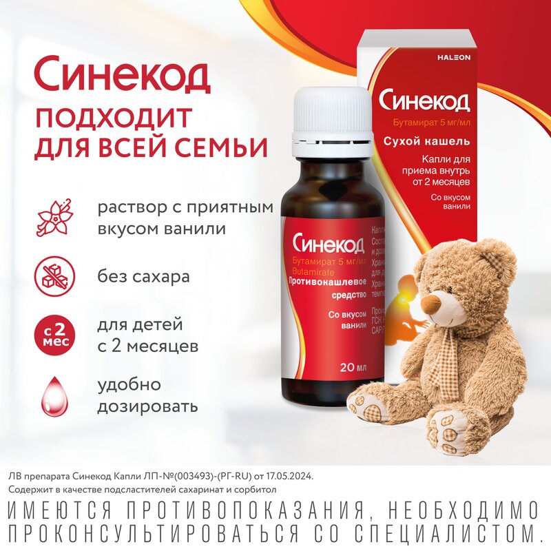 Синекод капли для приема внутрь 5 мг/мл 20 мл