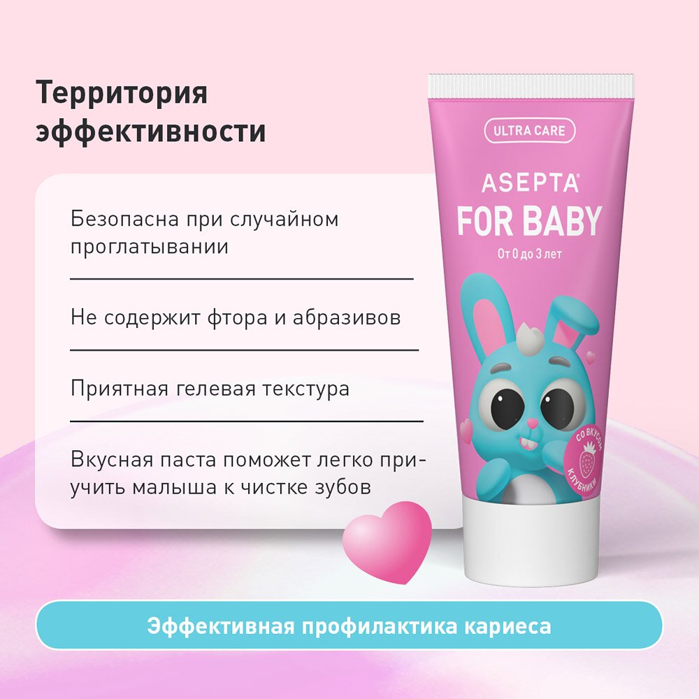 Зубная паста Асепта Baby детская гелевая клубника от 0 до 3 лет 50 мл