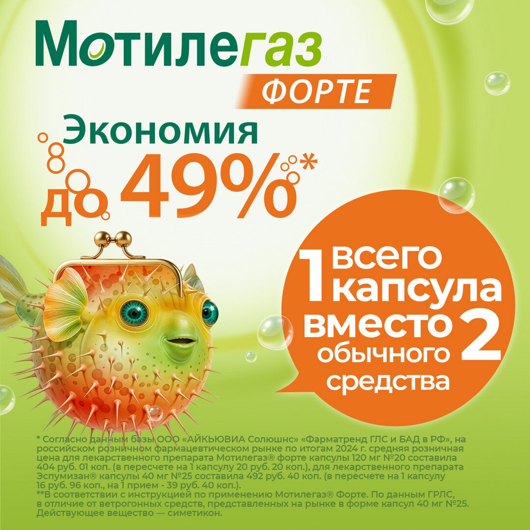Мотилегаз Форте капсулы 120 мг 20 шт.
