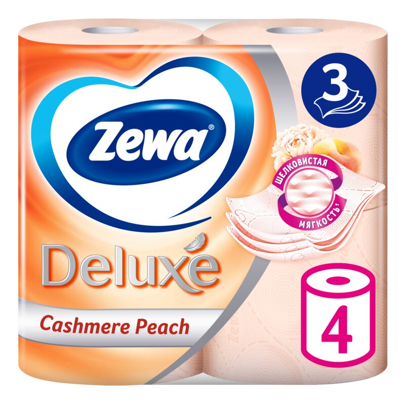 Туалетная бумага Zewa Deluxe трехслойная Персик 4 шт.