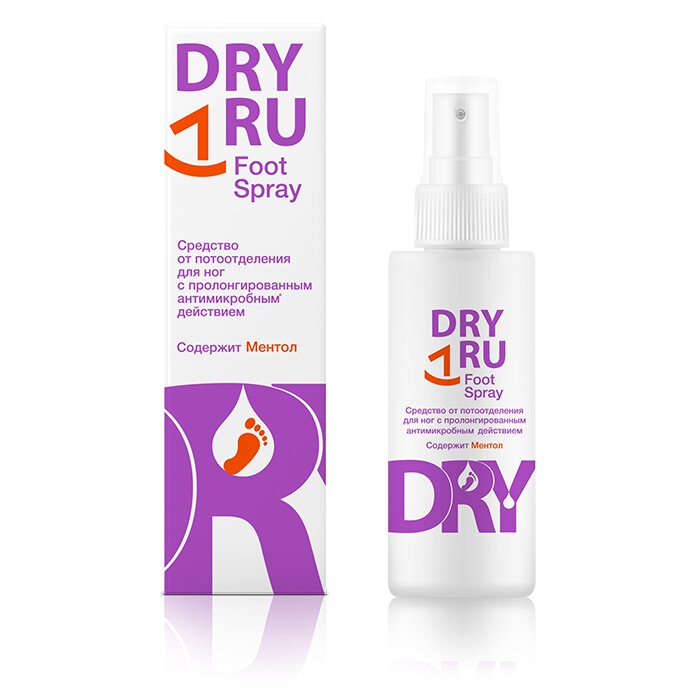 Спрей для ног Драй ру (Dry Ru) Foot Spray пролонгированного действия с ментолом 100 мл