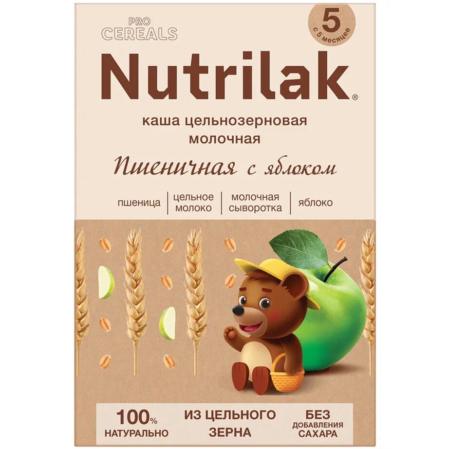 Каша молочная цельнозерновая пшеничная Nutrilak Premium Procereals с яблоком 200 г