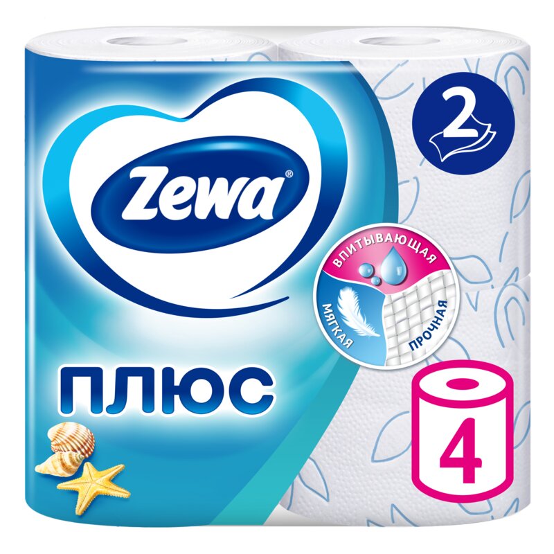 Туалетная бумага Zewa Plus двухслойная Свежесть океана 4 шт.