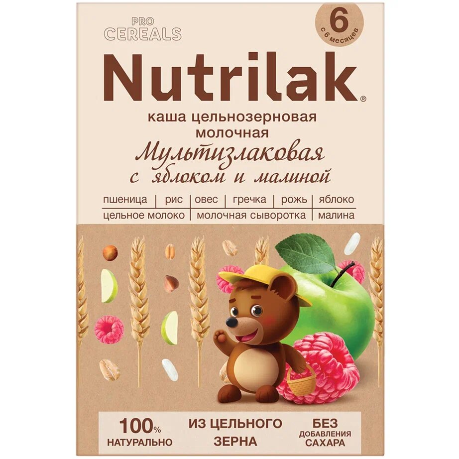Каша молочная цельнозерновая Nutrilak Premium яблоко/малина 200 г