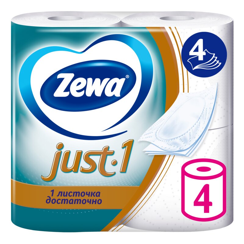 Туалетная бумага Zewa Just1 4-х слойная 4 шт.