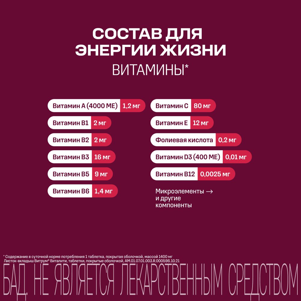 Витрум Виталити 50+ таблетки 1400 мг 30 шт.