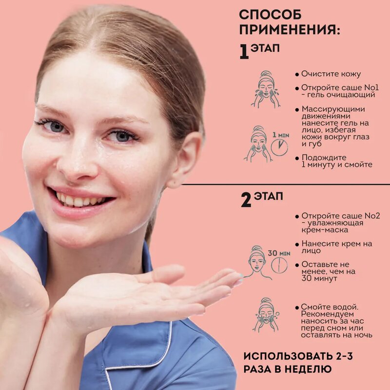 Крем-маска Dr. Esthetica no acne для жирной кожи лица увлажнение 25+ 2-х этапная (гель очищающий+крем-маска) саше