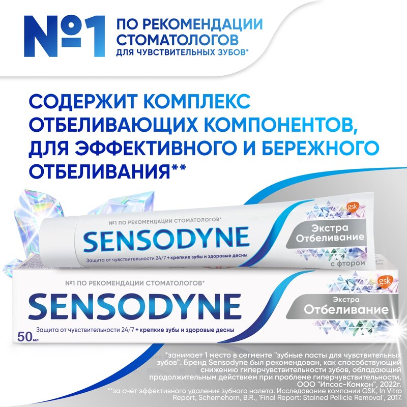 Зубная паста Sensodyne Экстра отбеливание 50 мл