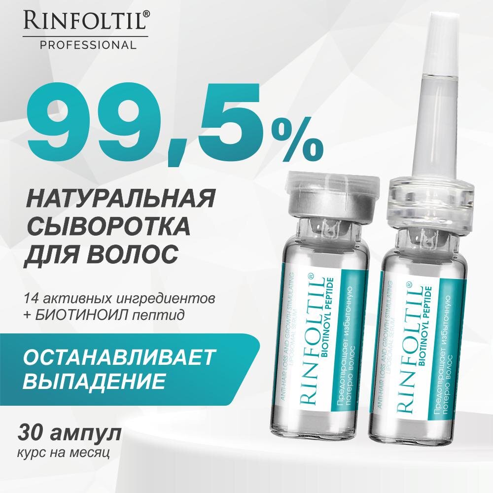 Сыворотка Rinfoltil Биотиноил пептид липосомальная для роста волос против выпадения флакон 30 шт. + дозатор 3 шт.