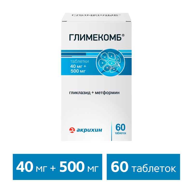 Глимекомб таблетки 40+500мг 60 шт.