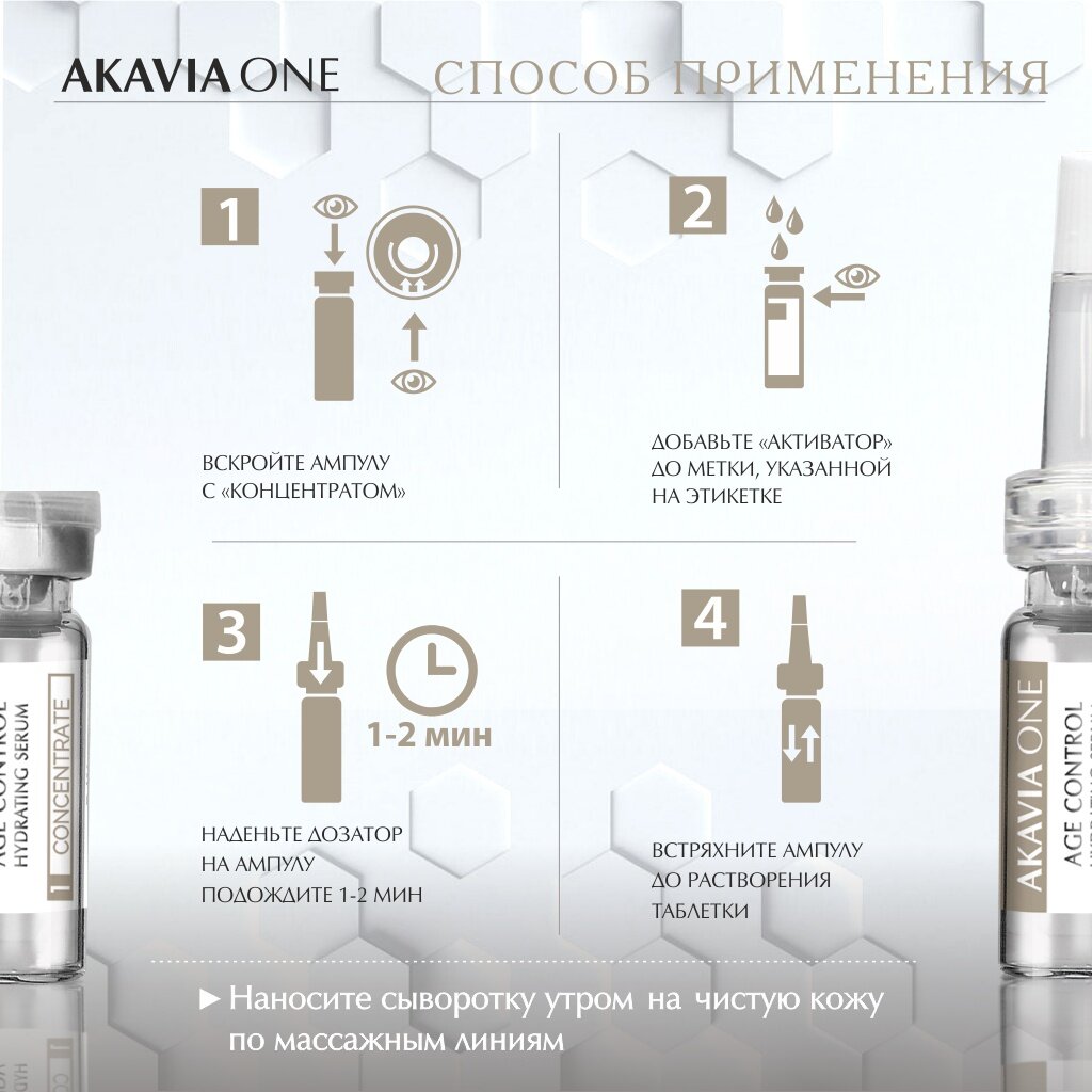 Сыворотка омолаживающая Akavia One День для интенсивного увлажнения 12 ампул по 103 мг+ активатор 1 флакон по 50 мл