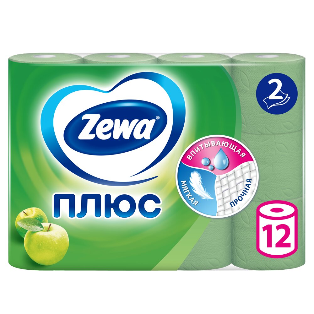 Туалетная бумага 2-х слойная Zewa Plus Яблоко 12 шт.