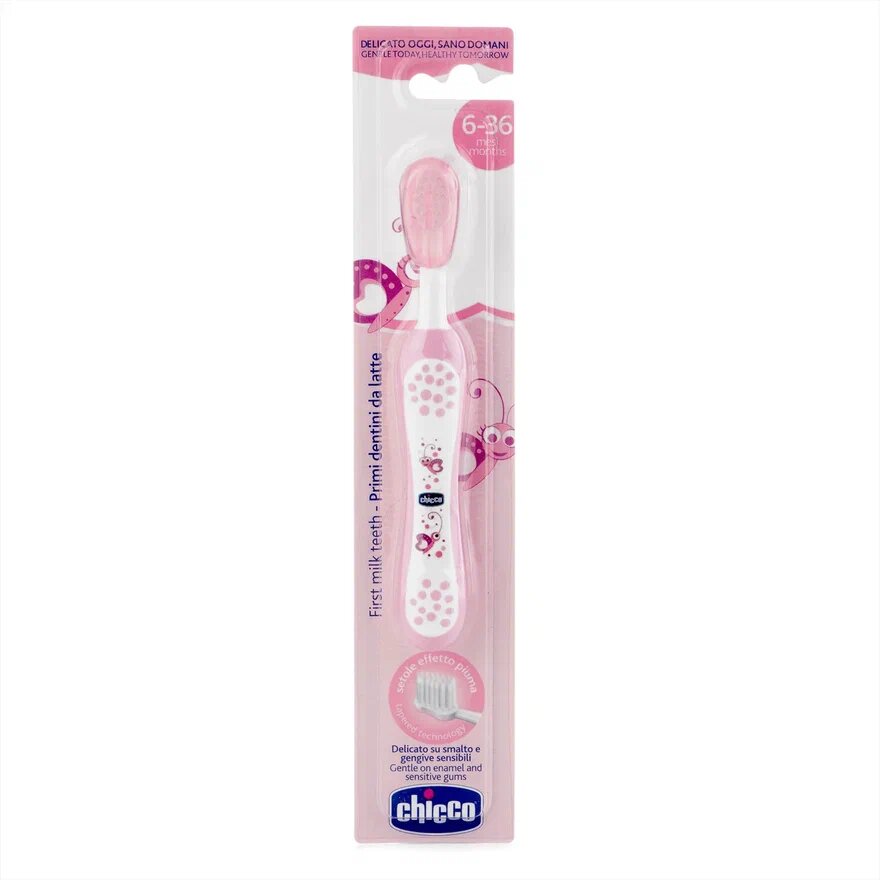 Зубная щетка Chicco с эргономичной ручкой розовая + 6 мес 1 шт.