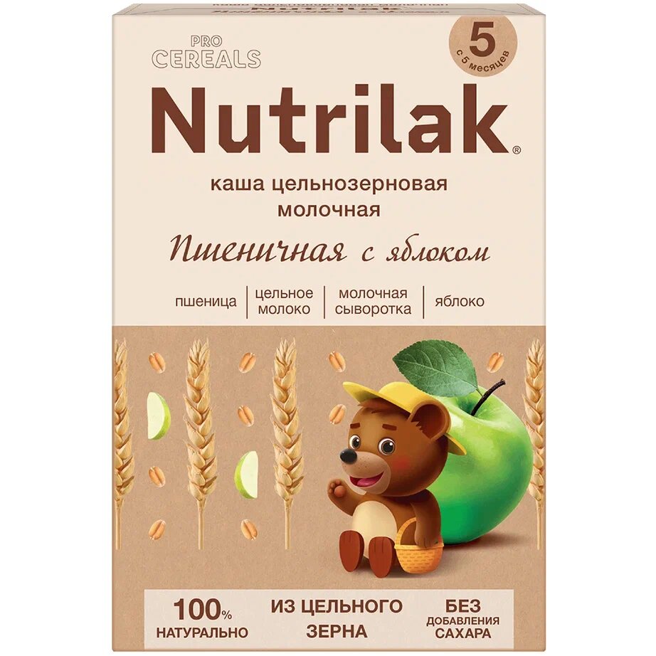 Каша молочная Nutrilak Premium Procereals цельнозерновая пшеничная с яблоком 200 г