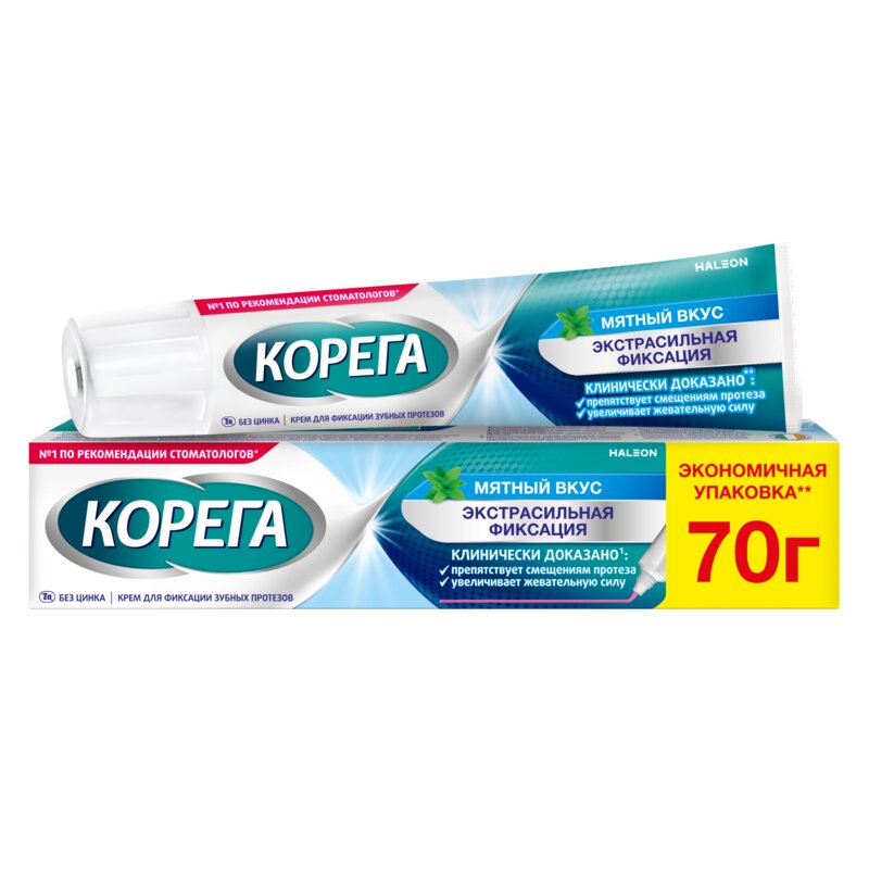 Крем для фиксации зубных протезов Корега экстра сильный мятный вкус 70 г