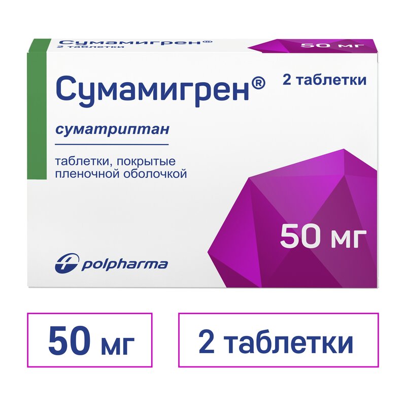 Сумамигрен таблетки 50 мг 2 шт.
