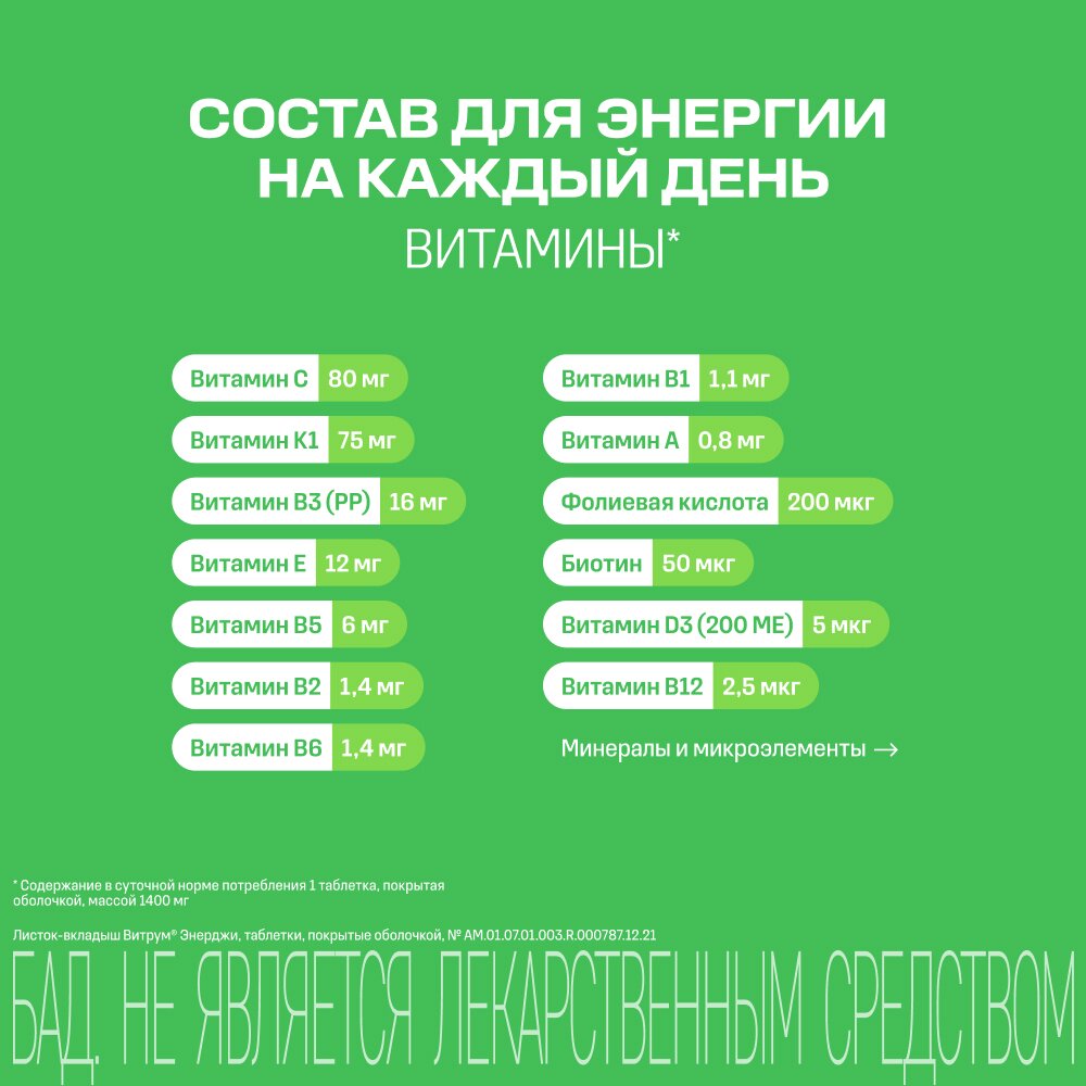 Витрум энерджи таблетки, покрытые оболочкой 1400 мг 30 шт.
