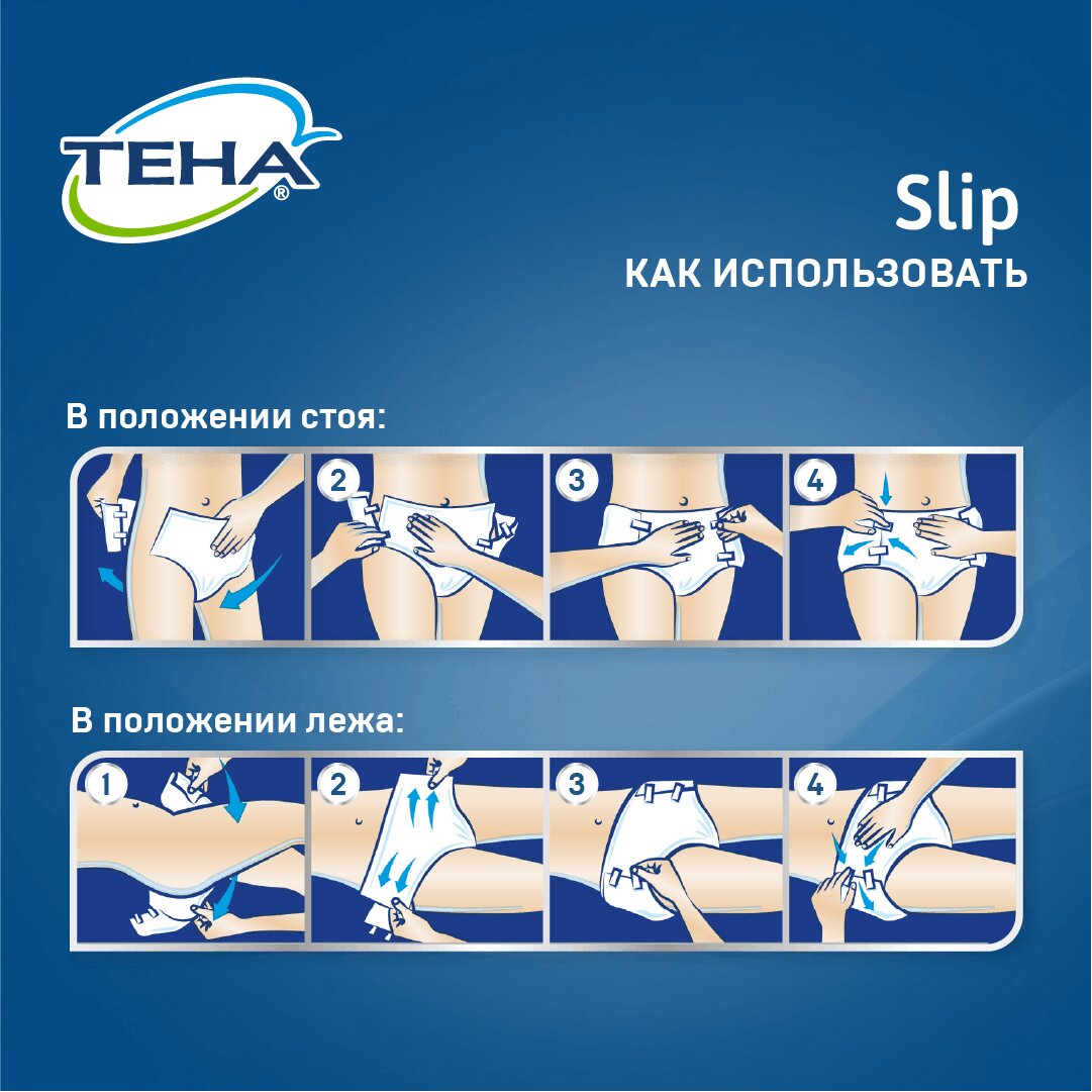 Подгузники дышащие Тена (TENA) Slip Plus M (талия/бедра 80-122 см) 30 шт.