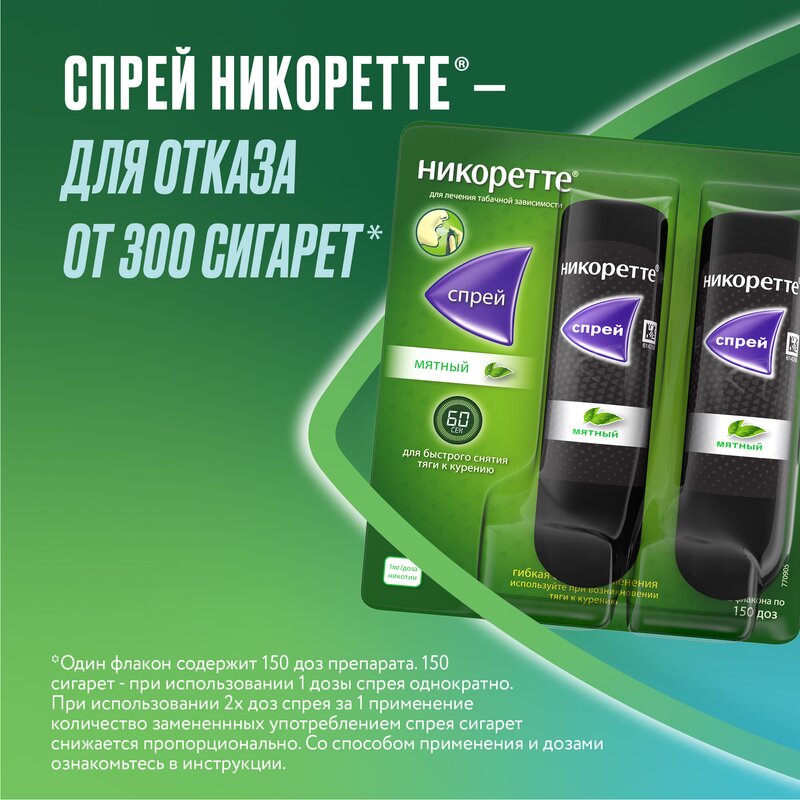 Никоретте спрей 1 мг/доза 150 доз 13,2 мл Мятный флакон 2 шт.