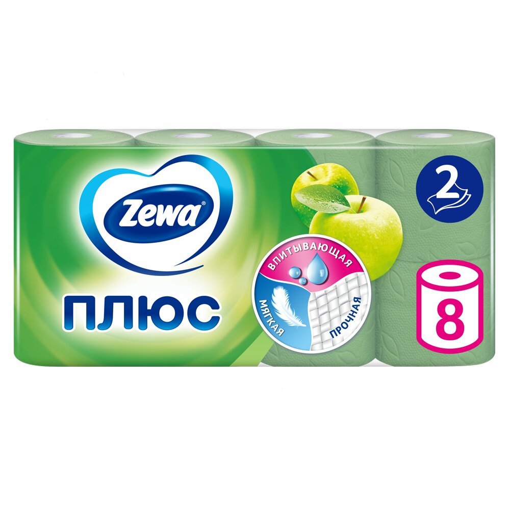 Туалетная бумага Zewa Plus двухслойная Яблоко 8 шт.
