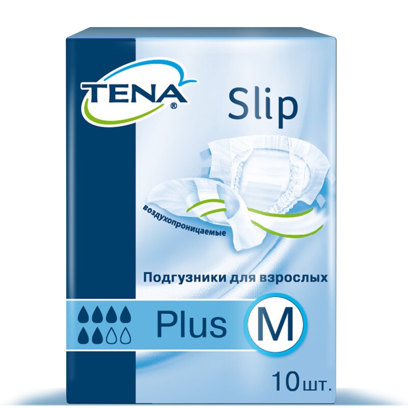 Подгузники дышащие Тена (TENA) Slip Plus M (талия/бедра 80-122 см) 10 шт.