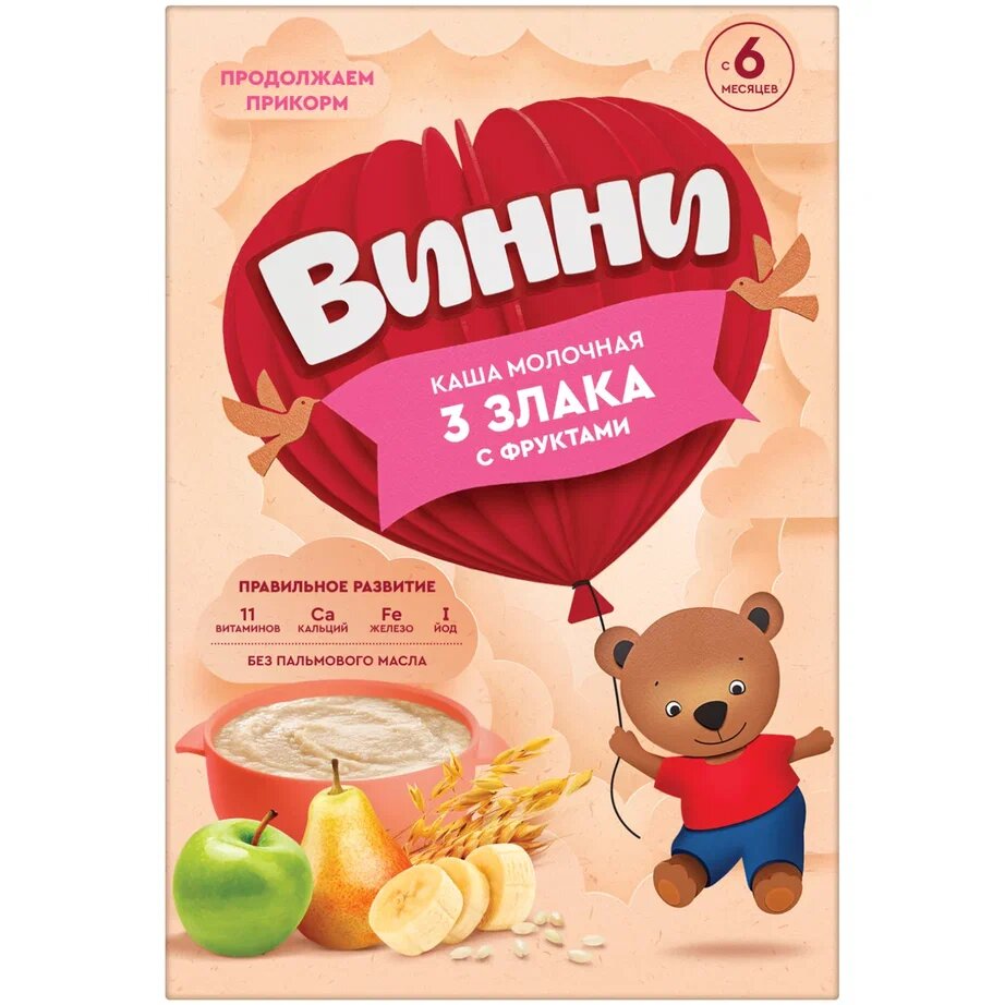 Каша молочная Винни 3 злака с фруктами 200 г