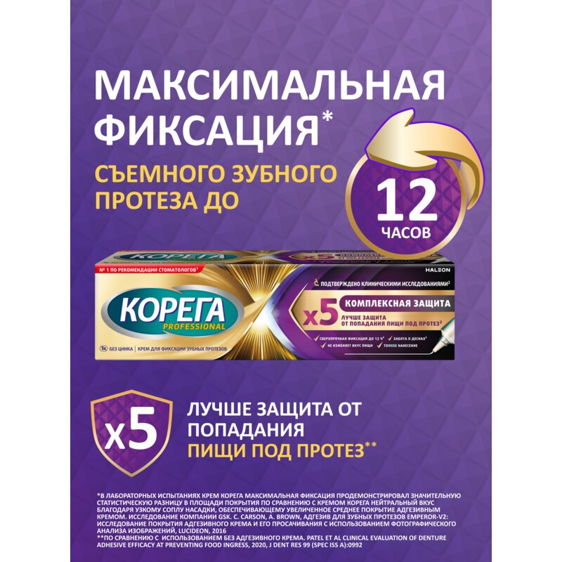 Крем для фиксации зубных протезов Корега Комплексная защита (Максимальная фиксация+прилегание) 40 г