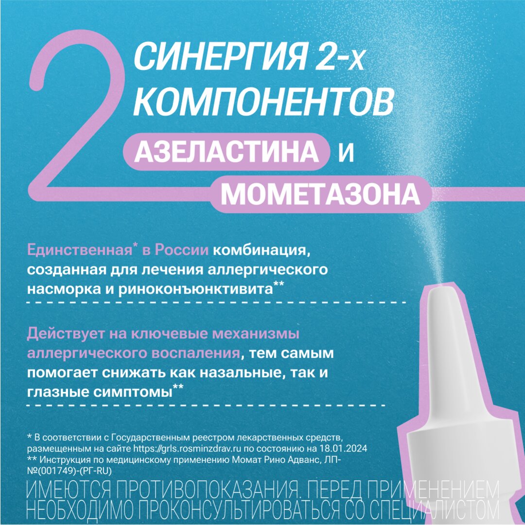 Момат Рино Адванс спрей назальный дозированный 140+50 мкг/доза 150 доз флакон 1 шт.