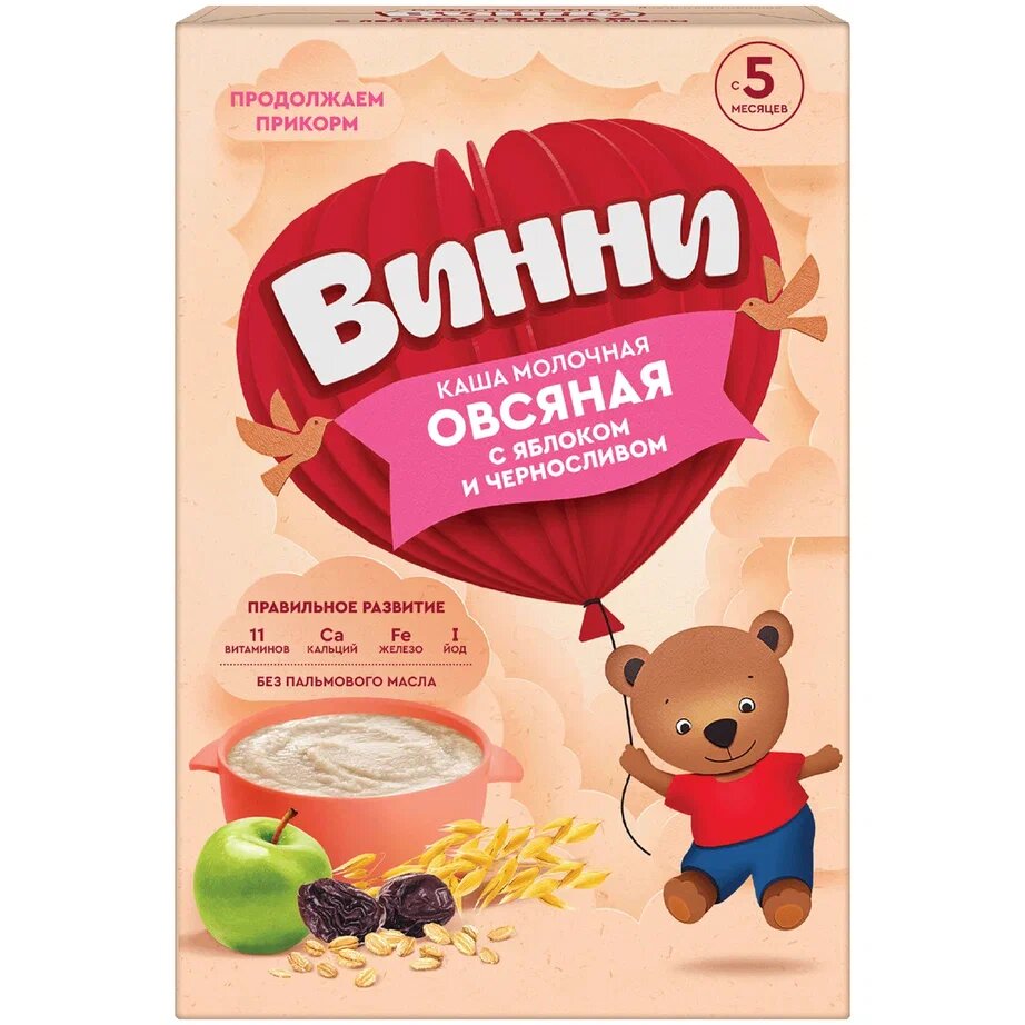 Каша молочная Винни овсяная с яблоком и черносливом 200 г
