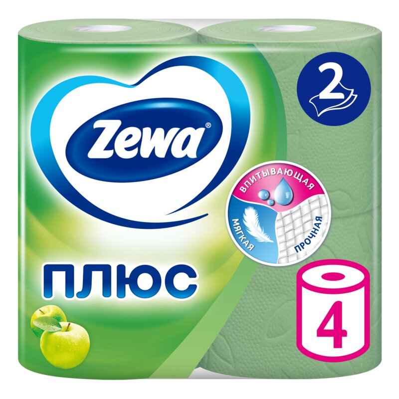 Туалетная бумага Zewa Plus двухслойная Яблоко 4 шт.
