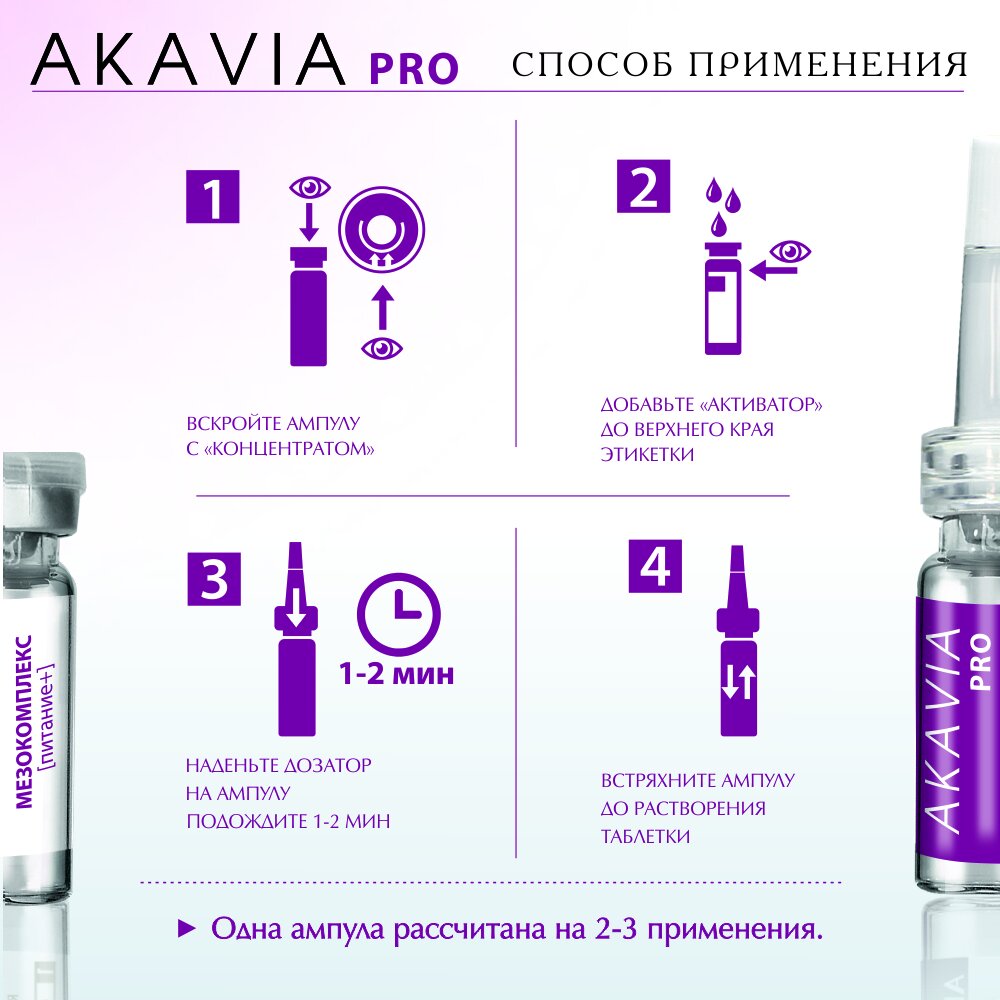 Сыворотка для лица Akavia Pro интенсивное питание зрелой кожи с коллагеном и пептидами 12 ампул по 134 мг+активатор 50 мл