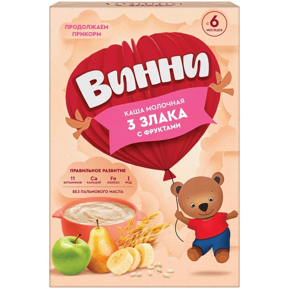 Каша молочная Винни 3 злака с фруктами 200 г