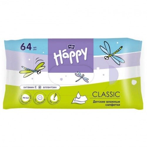 Влажные салфетки детские Bella Baby Happy Classic с витамином Е и аллантоином 64 шт.