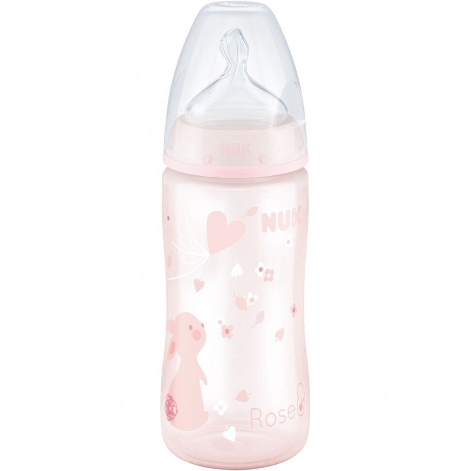 Бутылочка Nuk first choice+baby rose 0-6 месяцев с силиконовой ручкой заяц 150 мл