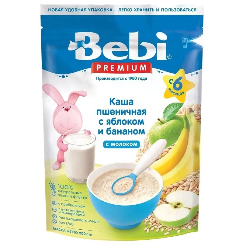 Каша молочная Bebi premium пшеница/яблоко/банан 6 месяцев+ 200 г