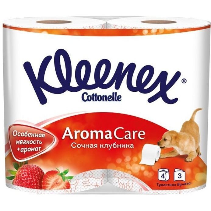 Туалетная бумага Kleenex cottonelle aroma care трехслойная сочная клубника рулон 4 шт.