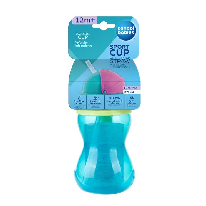Поильник спортивный с трубочкой и крышкой Canpol голубой 56/113 370 мл