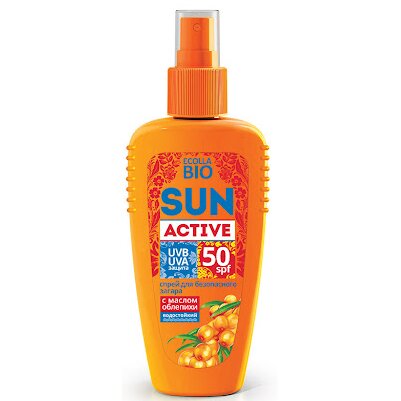 Спрей Биокон ECOLLA-BIO SUN ACTIVE для безопасного загара SPF 50 120 мл флакон