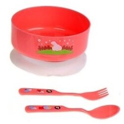 Тарелка на присоске Бусинка 131 с ложкой вилкой