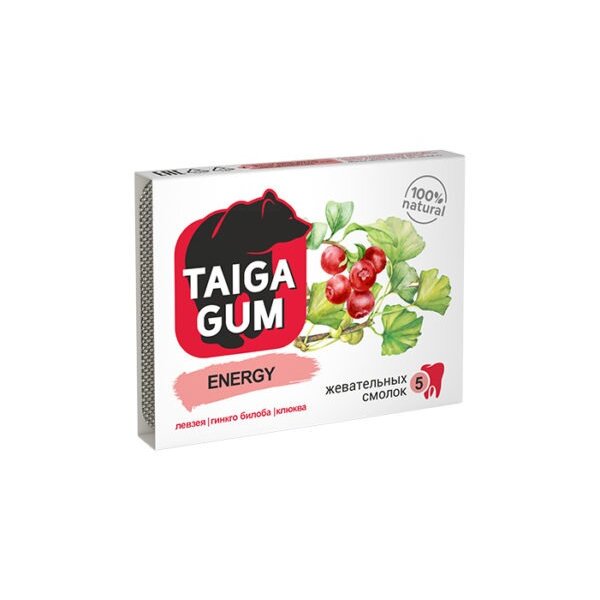 Смолка TTaiga Gum ENERGY лиственничная жевательная пластинка 5 шт.