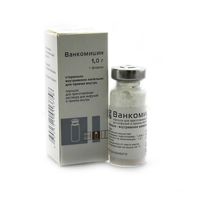 Ванкомицин порошок для приготовления раствора для инфузий и приема внутрь 1000 мг флакон 1 шт.