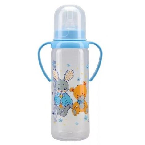 Бутылочка пластиковая Курносики арт.11005 с ручками и силиконовой соской 250 мл