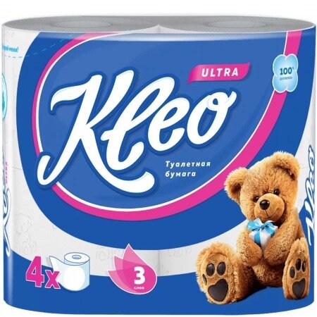 Бумага туалетная Kleo Ultra трёхслойная 4 шт.