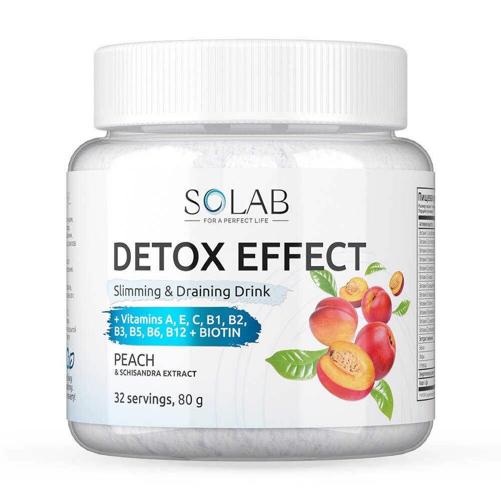 Напиток Detox Slim Effect Solab с экстрактом лимонника порошок со вкусом персика 80 г