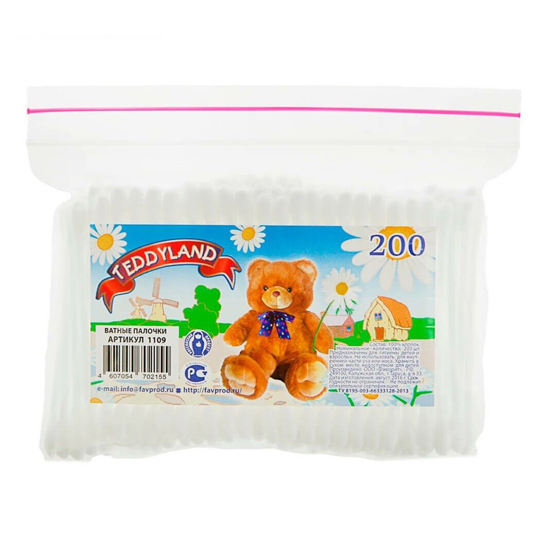 Ватные палочки Teddy land пакет 200 шт.