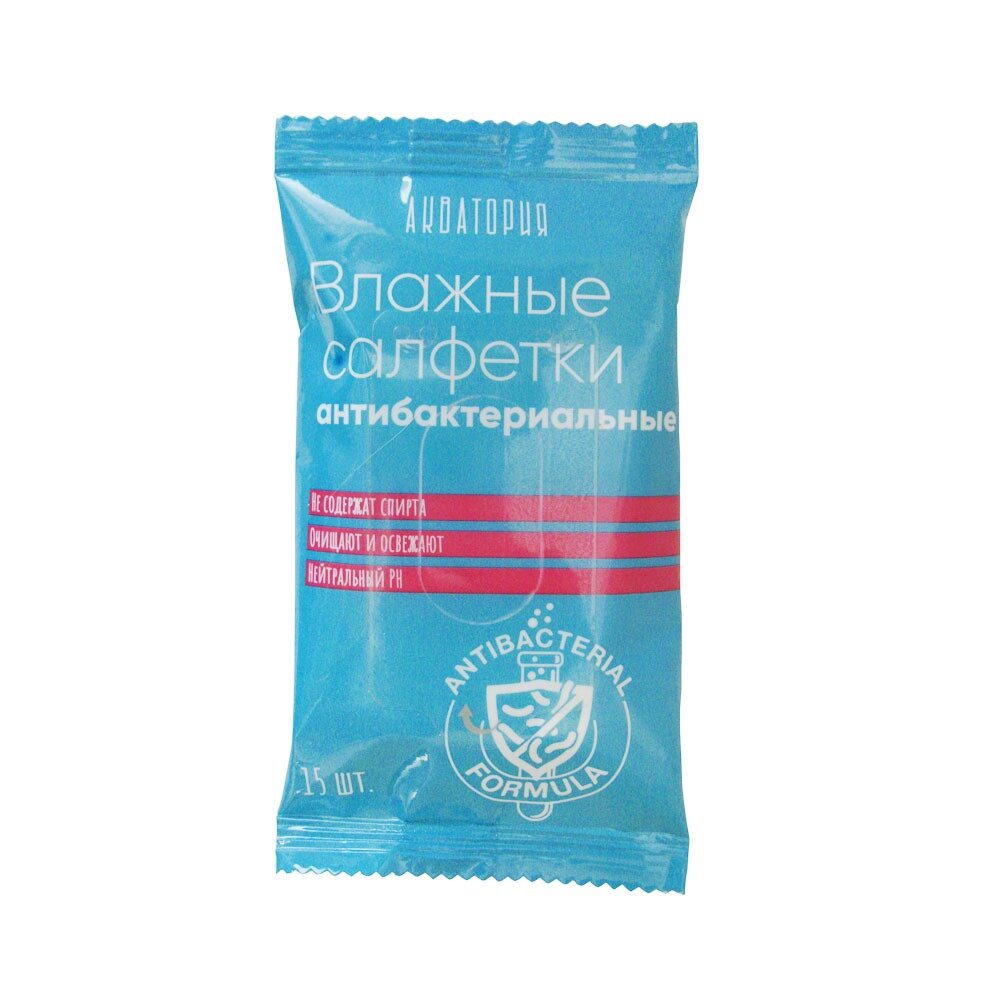 Влажные салфетки Акватория антибактериальные 15 шт.