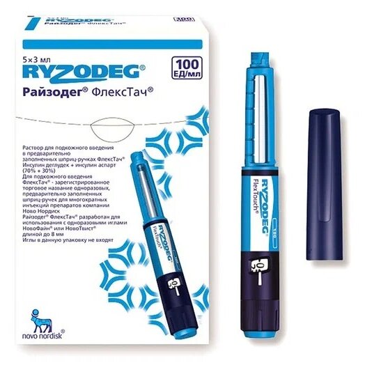 Райзодег ФлексТач раствор для подкожного введения 100 ЕД/мл 3 мл шприц-ручка картридж 5 шт.